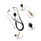 Noise detector stethoscope with black headset, silver tubes, and multiple probe tips
