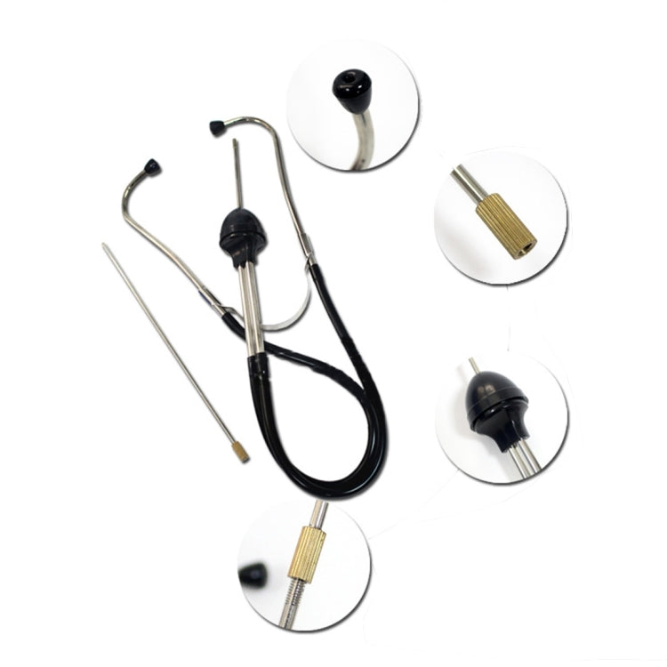 Noise detector stethoscope with black headset, silver tubes, and multiple probe tips