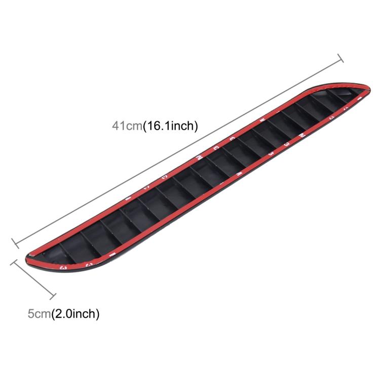 Red-edged rubber bumper guard strip with tread channels and overall size outline