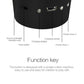 Portable DJ light underside showing charging socket, switches, and sound control port