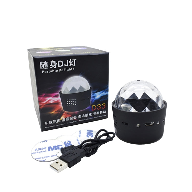 Portable DJ light kit with crystal dome lamp, retail box, and USB charging cable
