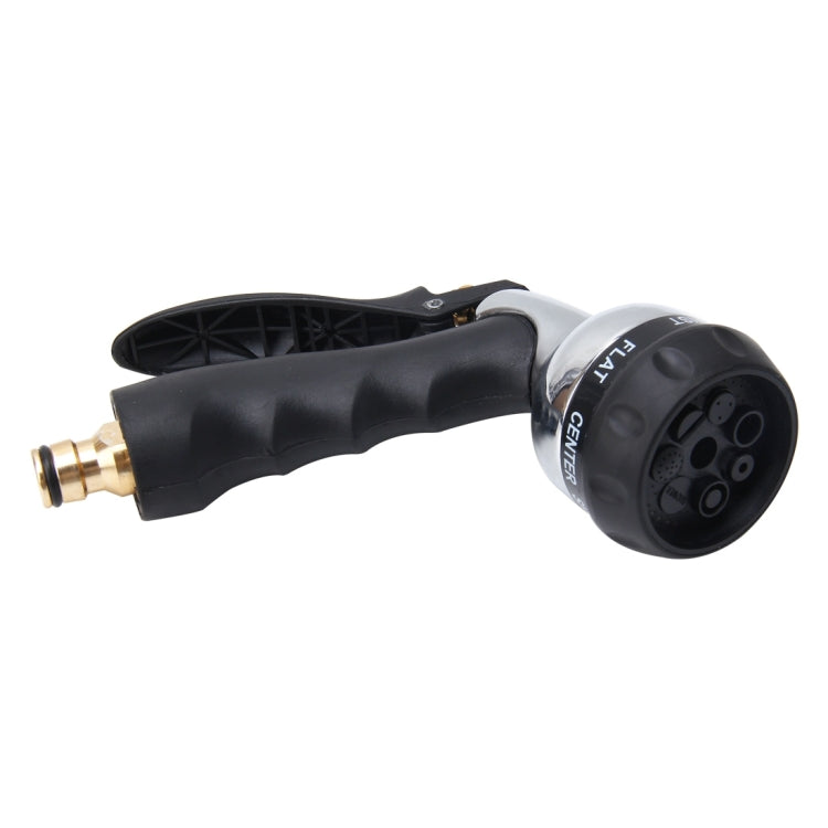 Black and silver garden water spray gun with trigger handle and multi-spray head