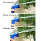 Blue garden spray nozzle showing fine, coarse, and multipoint linear water patterns