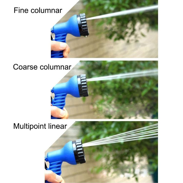 Blue garden spray nozzle showing fine, coarse, and multipoint linear water patterns