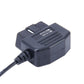 OBDII USB power adapter module with black cable plug and protective housing