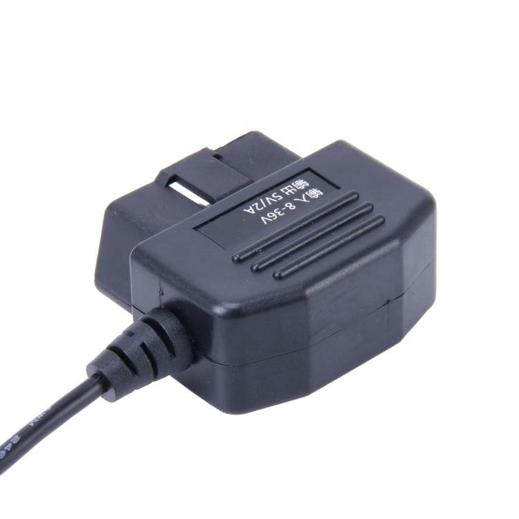 OBDII USB power adapter module with black cable plug and protective housing