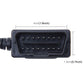 16-pin OBDII connector on car power adapter, front view with pin contacts