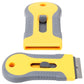 Window film scraper tool with retractable blade holder and yellow release knob