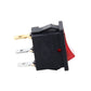 Black rocker-style push button switch with red side indicator cover