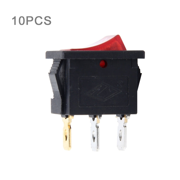 3-pin rocker switch with red ON/OFF indicator, black housing, 10-pack
