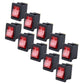 10-pack 3-pin rocker switches with red illuminated toggle, black housings