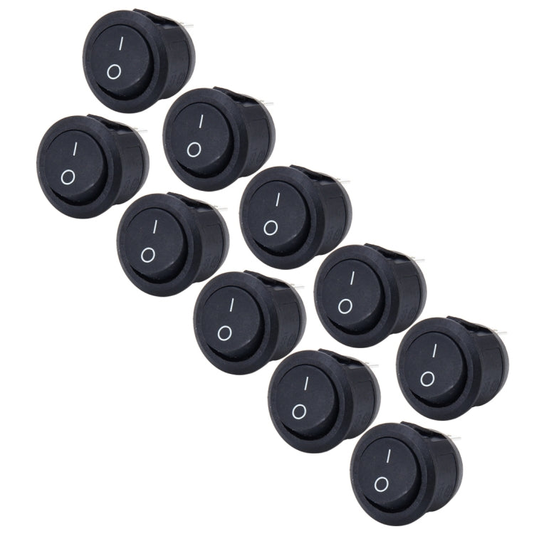 Set of 3-pin round push button switches, black, with I and O symbols
