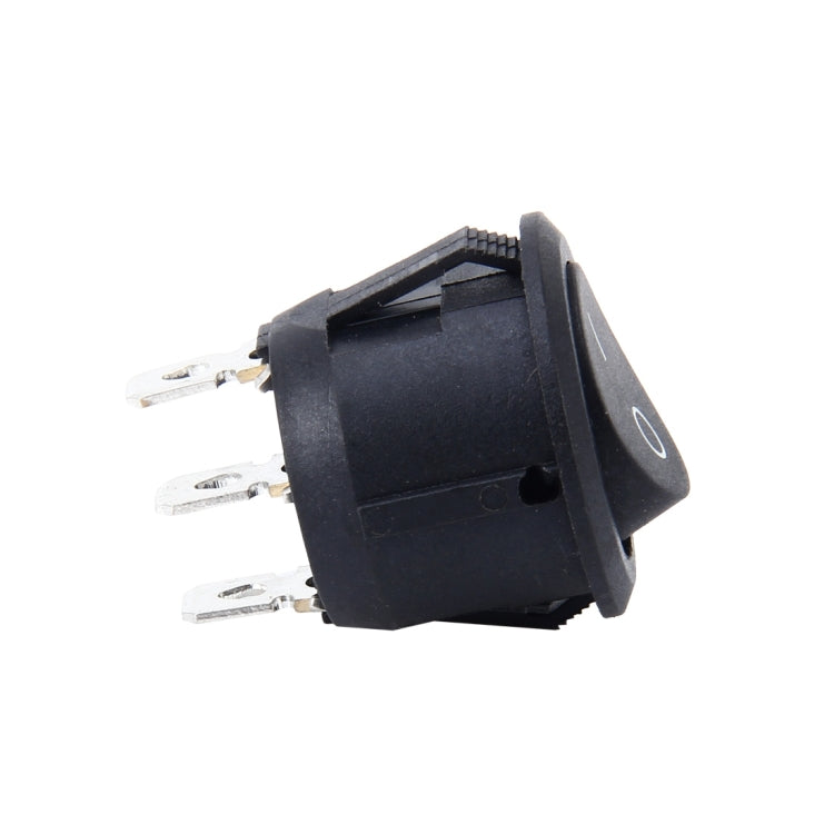 3-pin round push button switch rear view, black housing with metal terminals