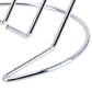 Chrome metal holder close-up showing curved base rail and vertical support bar