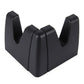 Black plastic vehicle storage holder with curved V-shaped prongs and center divider