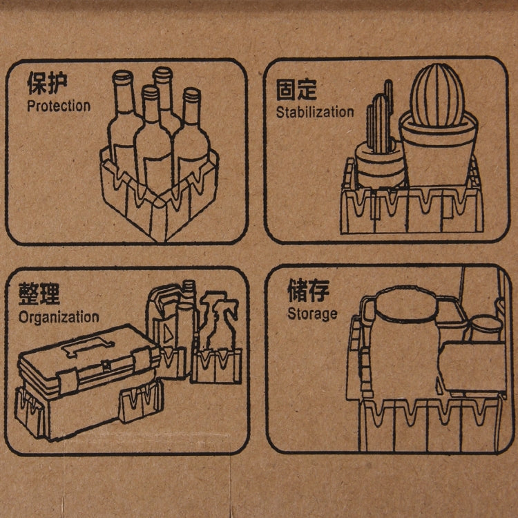 Multi-functional vehicle organizer kit box label with icons for protection and storage