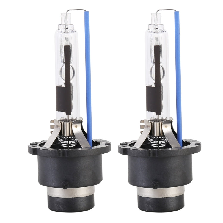HID xenon headlight bulbs pair showing clear glass tubes and black lamp bases