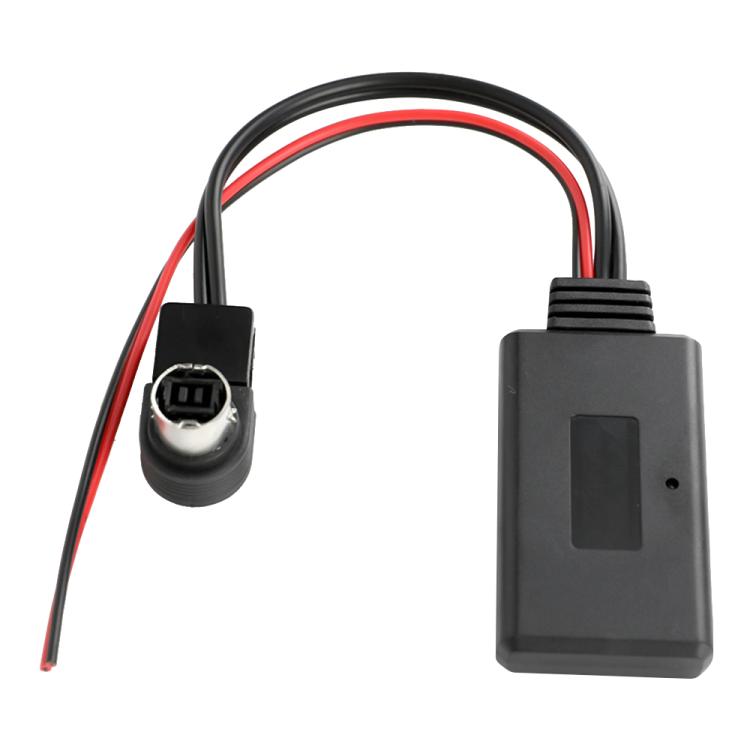 Car Bluetooth audio AUX adapter cable with black module and red/black wire leads