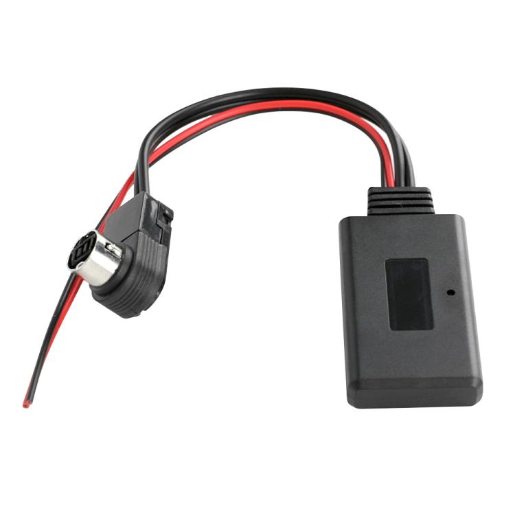 Car Bluetooth audio AUX adapter cable with black module, connector plug, red/black leads