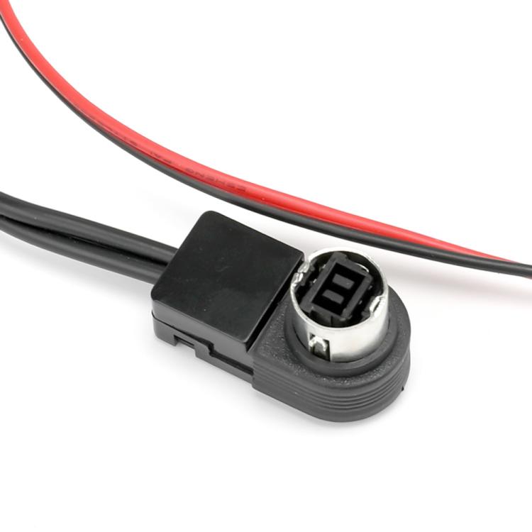 Bluetooth audio adapter cable end with black housing and wiring terminals