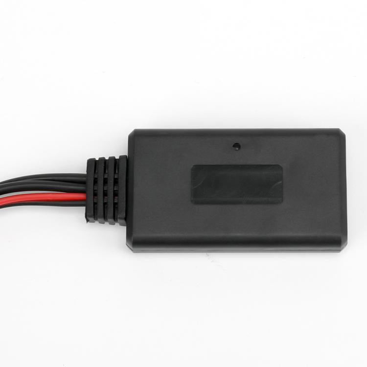 Bluetooth audio AUX adapter module with black housing and red/black wire leads