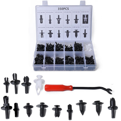 Universal car retainer clip set with 350 clips in a compartment case