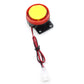 Red and black horn button with yellow top and wiring harness for motorcycle alarm