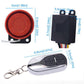Motorcycle alarm key fob and red siren button with size diagram