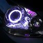 Car headlight with 2.5-inch LED angel eye ring, blue halo glow in projector housing