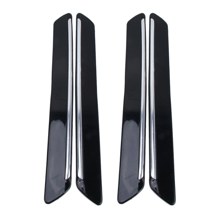 Black bumper guard protector strips, glossy chrome-look edge, pair view