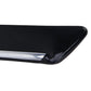 Black bumper guard strip end with chrome-like trim line