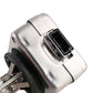 Close-up of HID xenon bulb silver housing with black connector and clear glass tube