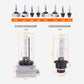 Assorted HID bulb types display with D1S/D3S lineup and dimension charts