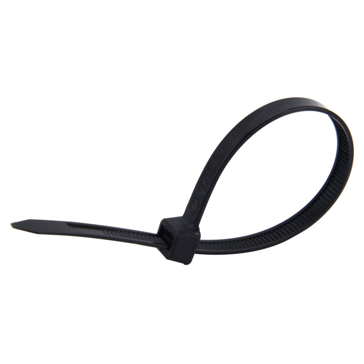 Black nylon cable tie with locking head and looped tail.