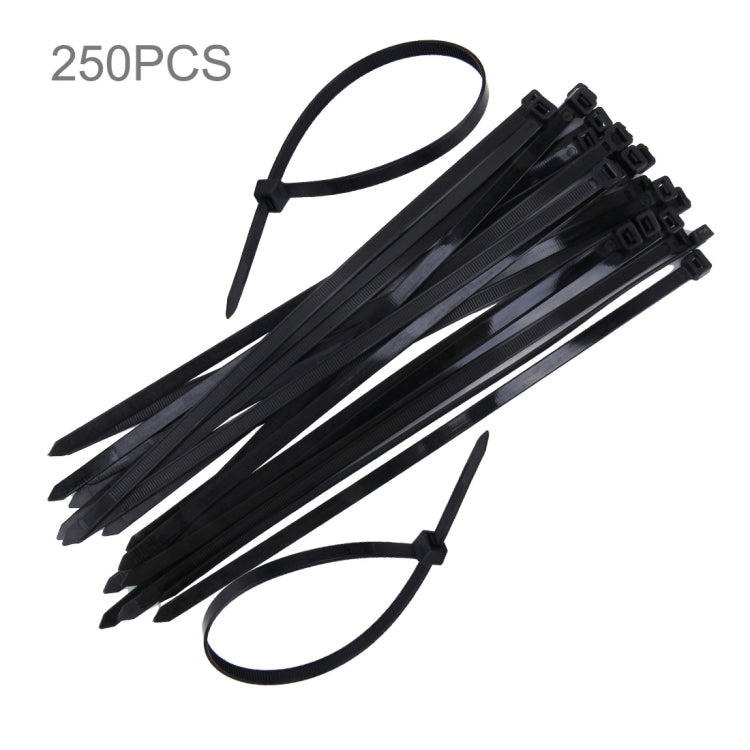 Black nylon cable ties, 8mm x 300mm, 250-piece bundle with locking heads