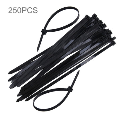 Black nylon cable ties, 8mm x 300mm, 250-piece bundle with locking heads