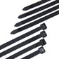Black nylon cable ties, 8mm x 300mm, close-up of ridged straps and lock heads
