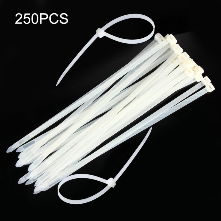 White nylon cable ties, 8mm x 300mm, 250-piece bundle with locking heads