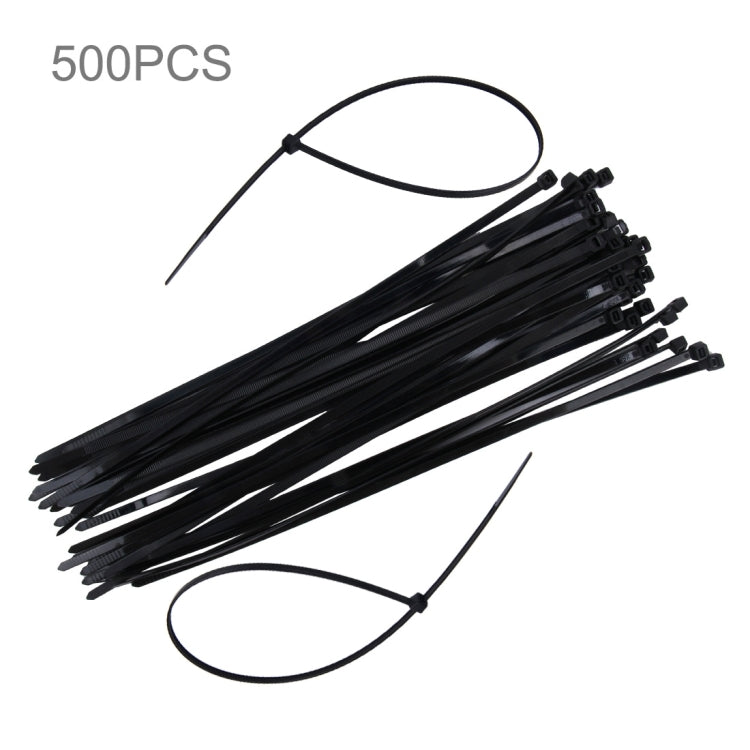 Black nylon cable ties, 4mm x 300mm, with locking head and long straps