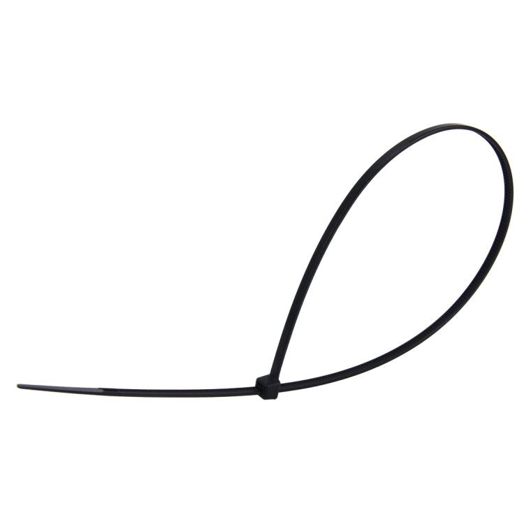 Black nylon cable tie with locking head, single long strap and loop