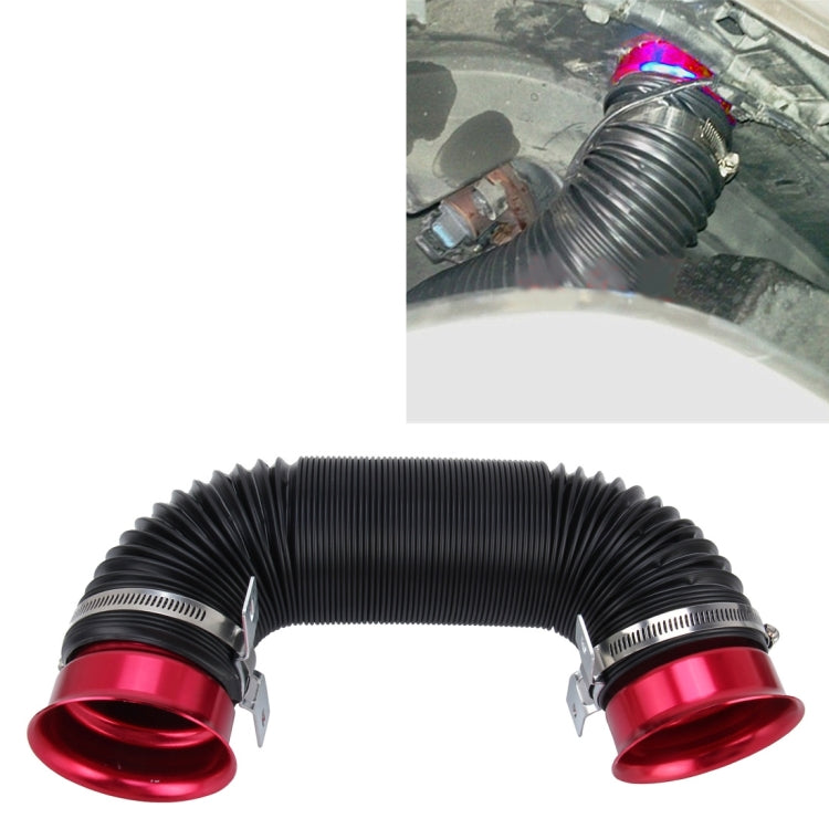 Universal air intake tube with black ribbed hose and red inlet couplers, metal clamps