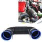 Universal air intake tube with black ribbed hose and blue inlet couplers, metal clamps