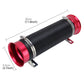 Universal air intake pipe, black ribbed hose with red end couplers and mounting brackets