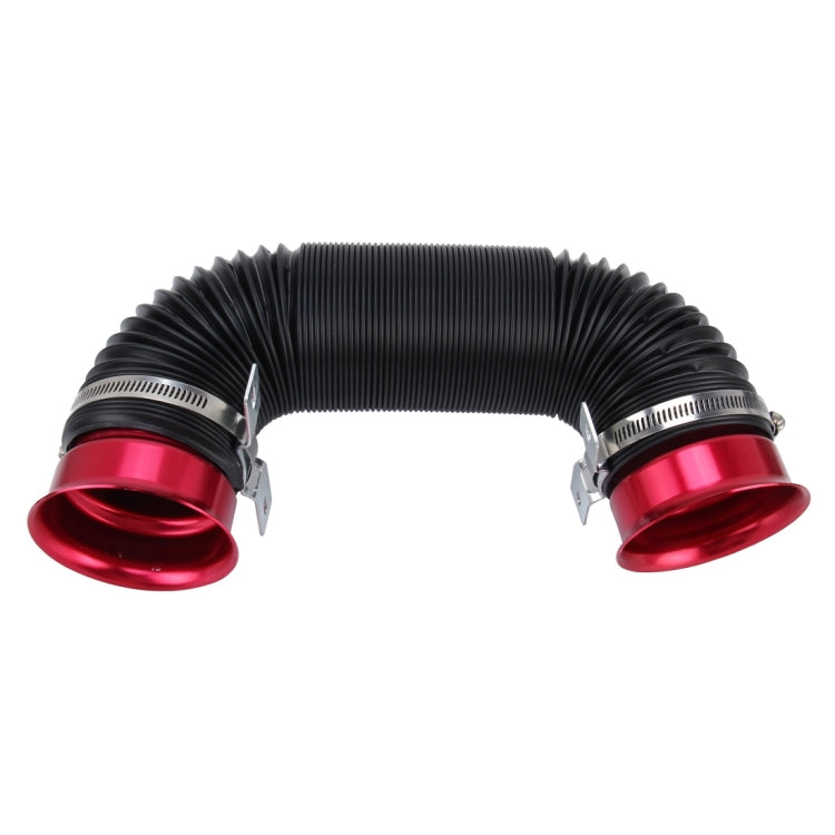 Universal air intake tube with black ribbed hose and two red inlet couplers, metal clamps