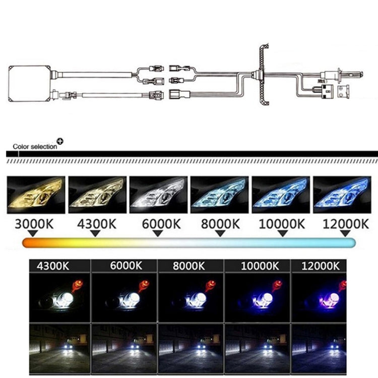 HID ballast color temperature output chart with connector and harness layout