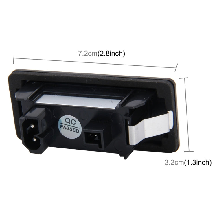 Black LED license plate light unit with QC Passed label and white connector