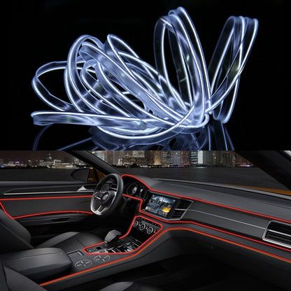 Car LED strip light on spool, emitting cool white light in flexible tube lines