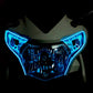 Car LED strip light glowing blue around headlight opening area