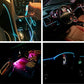 Car LED strip light in car interior with multicolor glowing trim lines