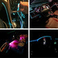 Car LED strip light showing multicolor glowing trim around dashboard and seats